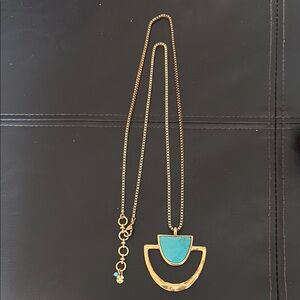 Gold and Turquoise Geometric Reversible Pendant Necklace Lucky
